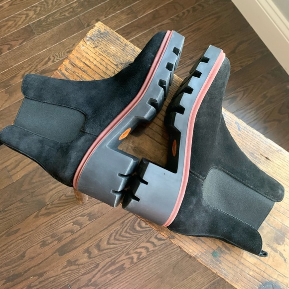 Antonio de Faria Black Leather Suede Pull On Chelsea Chunky Heel Fall Boot 9 1/2 - Picture 11 of 15